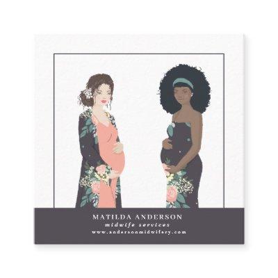 Illustrated prgenant mom colorful + floral midwife square