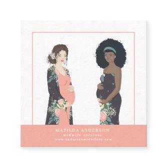 Illustrated prgenant mom colorful + floral midwife square