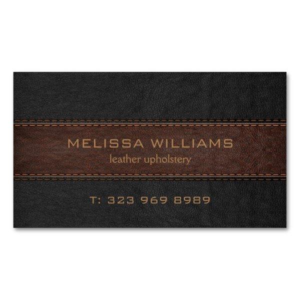 Image of black and brown stitched leather  magnet