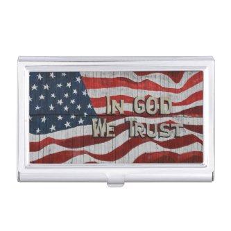 In God We Trust Rustic Barn Board American Flag  Case
