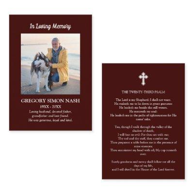 In Loving Memory Photo Burgundy Funeral Card