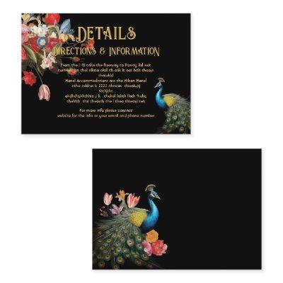 Indian Peacock Floral Wedding Details info card