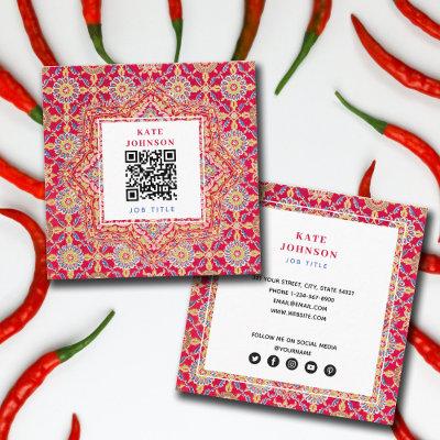 Indian Red Geometric QR Code Social Media Icons  Square