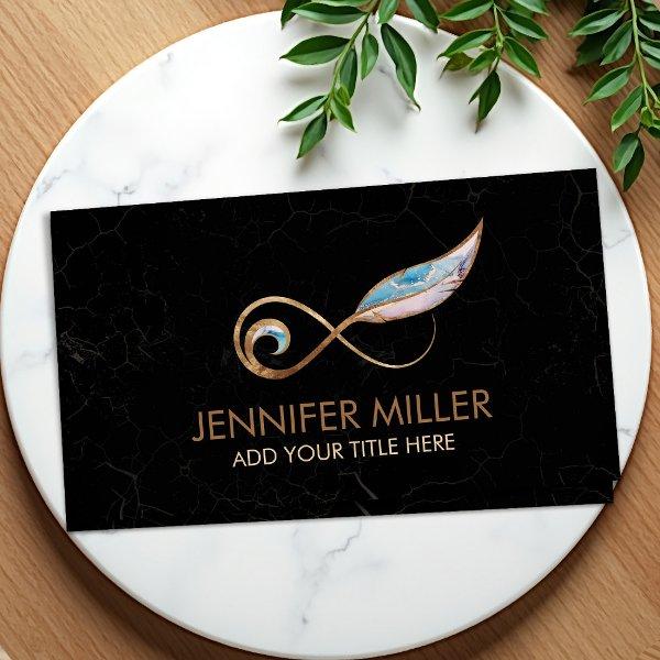 Infinity Symbol Feather - Gold and Ink Pastels