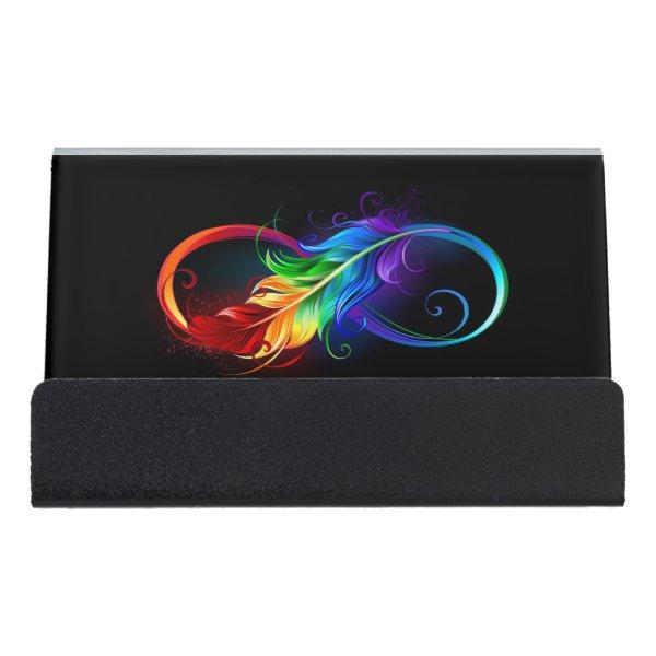 Infinity Symbol with Rainbow Feather Desk  Holder