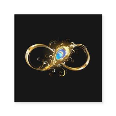 Infinity with Golden Peacock Feather Square
