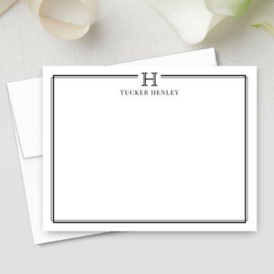 Initial Gift for Men Office Stationery Black White Note Card