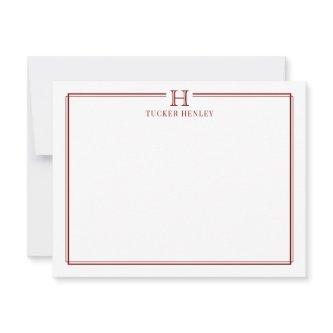 Initial Gift for Men Office Stationery Dark Red Note Card