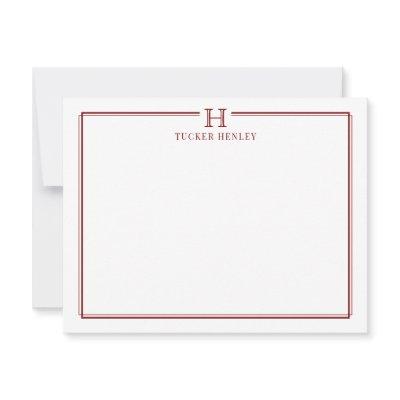 Initial Gift for Men Office Stationery Dark Red Note Card