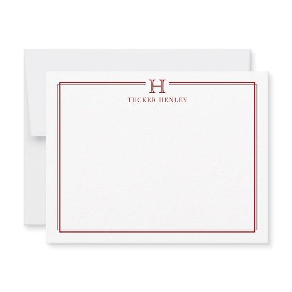 Initial Gift for Men Office Stationery Dark Red Note Card