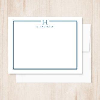 Initial Gift for Men Office Stationery Navy Blue Note Card