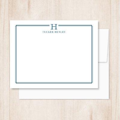Initial Gift for Men Office Stationery Navy Blue Note Card