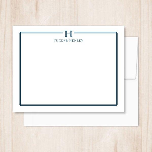Initial Gift for Men Office Stationery Navy Blue Note Card