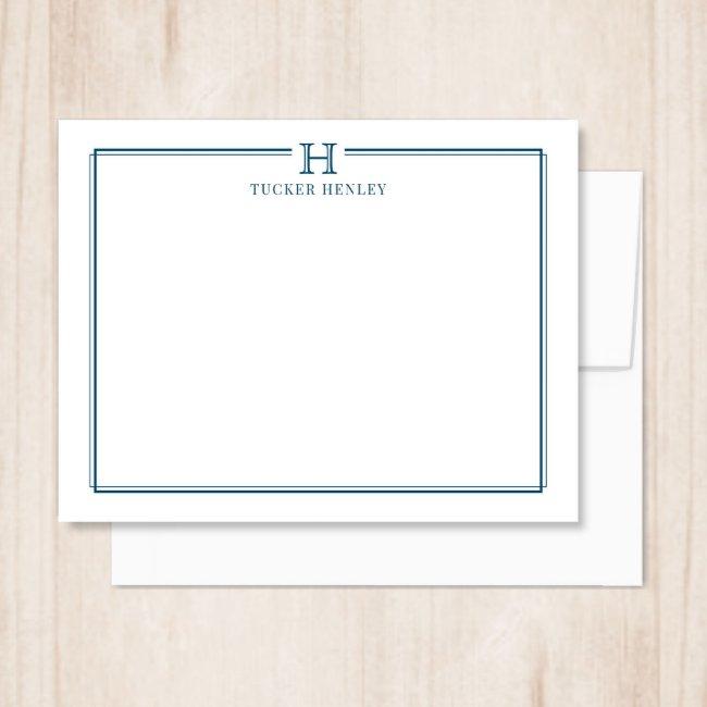 Initial Gift for Men Office Stationery Navy Blue Note Card