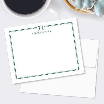 Initial Gift Men's Office Stationery Hunter Green Note Card