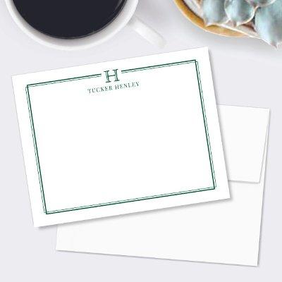 Initial Gift Men's Office Stationery Hunter Green Note Card