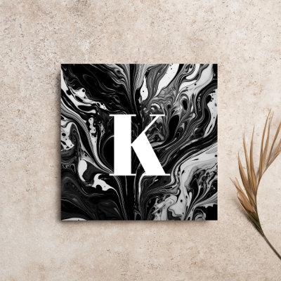 Initial Letter Monogram Black White Ink Marble Square