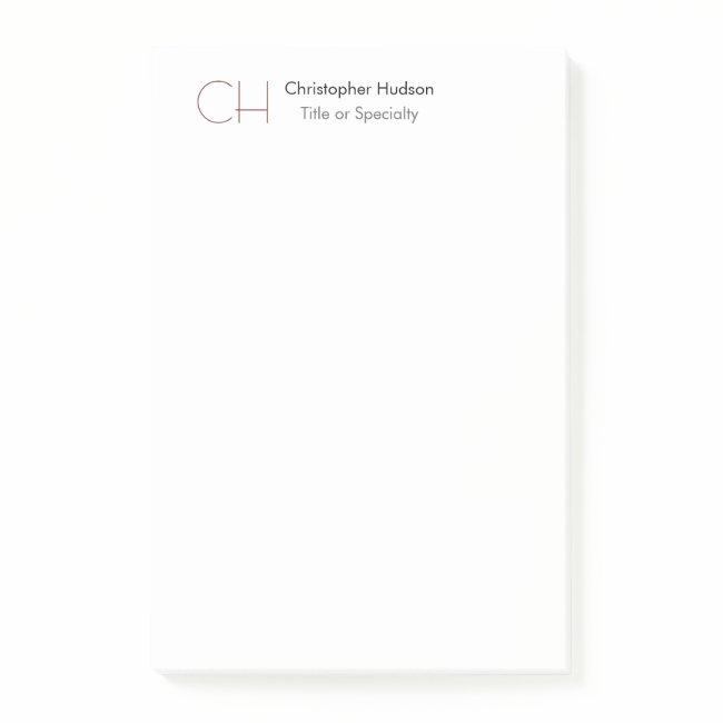 Initial Monogram Modern Minimalist Plain Simple Post-it Notes