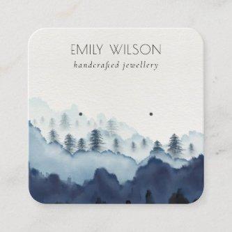 Ink Blue Navy Pine Woods Mountain Earring Display Square