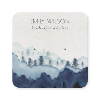 Ink Blue Navy Pine Woods Mountain Earring Display Square