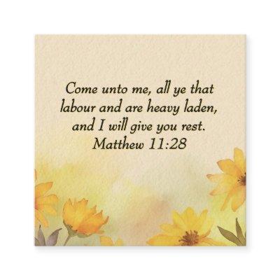 Inspirational Matthew 11:28 Yellow Floral Square