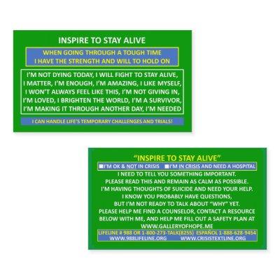 INSPIRE TO STAY ALIVE SUICIDE PREVENTION CARD 2