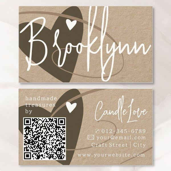 Inspired Beige Brown Made With Love Heart QR Code