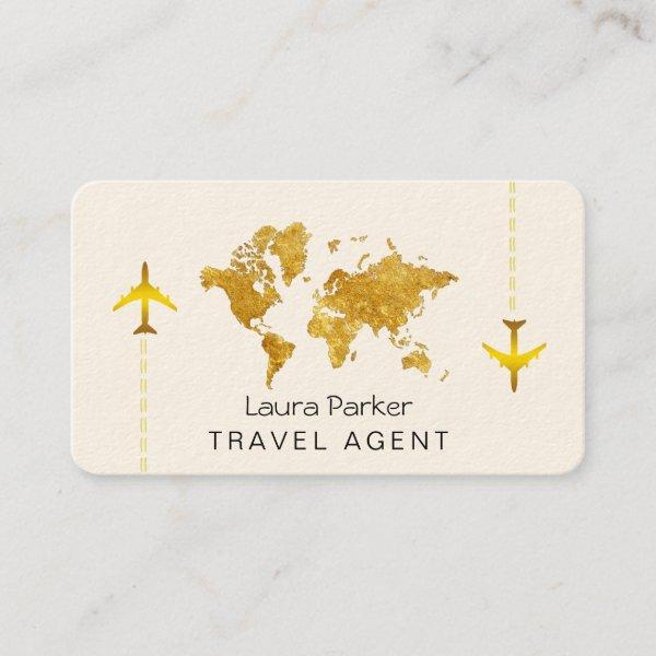 International Travel World Map Gold Glitter Busine
