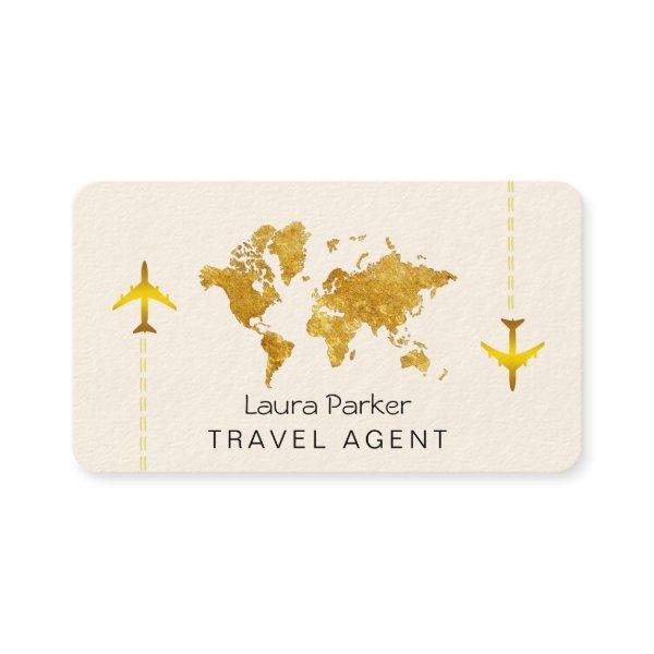 International Travel World Map Gold Glitter Busine