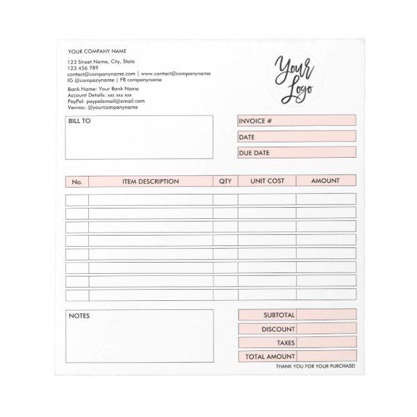 Invoice Form Business Quotation Add Logo Notepad