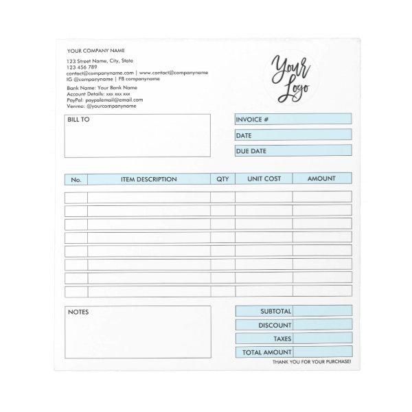 Invoice Form Business Quotation Add Logo Notepad
