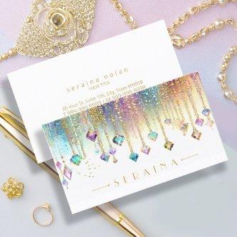 Iridescent Boho Gems on White ID1035