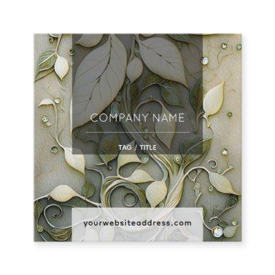 Iridescent Botanical Gems, Ivory & Sage Square
