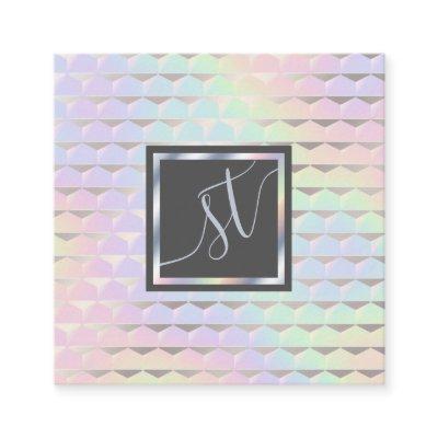 Iridescent Faux Holographic Pattern Monogram Square
