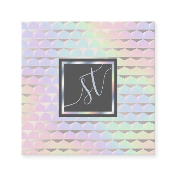 Iridescent Faux Holographic Pattern Monogram Square