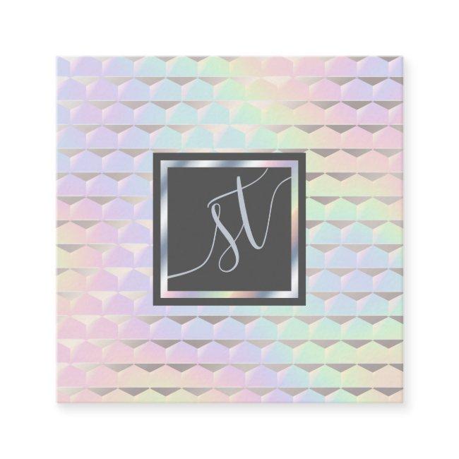 Iridescent Faux Holographic Pattern Monogram Square