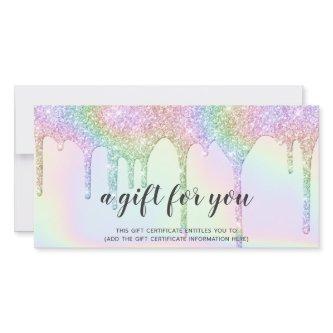 Iridescent gift card unicorn glitter drips glam