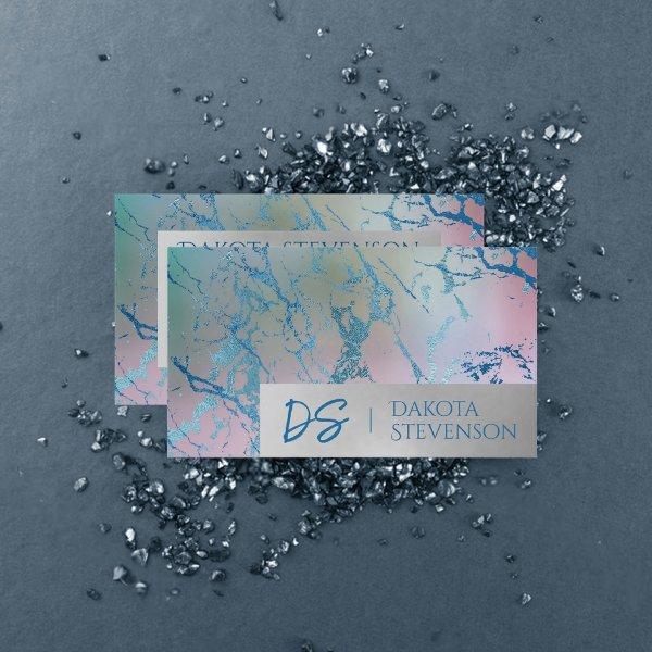Iridescent Marble | Trendy Faux Holo Monogram