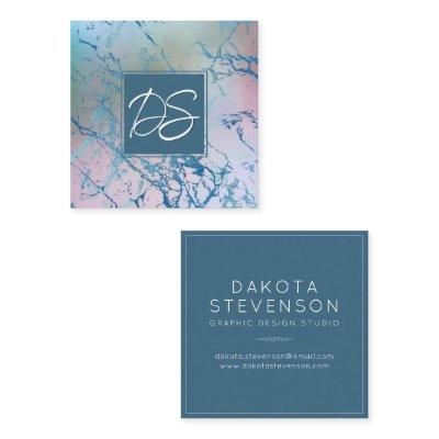 Iridescent Marble | Trendy Faux Holo Monogram Square