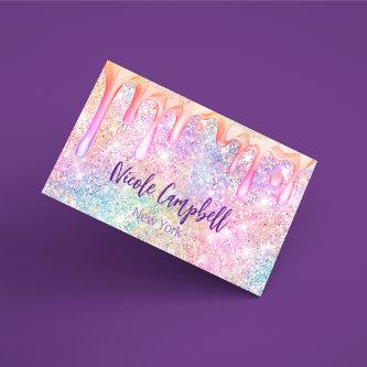 Iridescent unicorn pink faux glitter drip  magnet