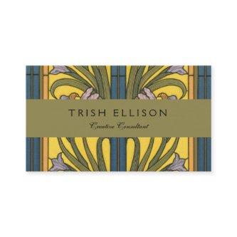 Iris Flower Art Nouveau Stained Glass Blue Gold