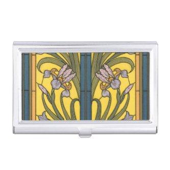 Iris Flower Art Nouveau Stained Glass Blue Gold  Case