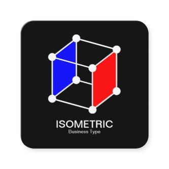 Isometric Cube -  White, Blue and Red on Black Square