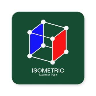 Isometric Cube -  White, Blue and Red on Dk Green Square