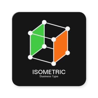 Isometric Cube -  White, Green and Orange on Black Square