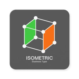 Isometric Cube -  White, Green and Orange on Gray Square