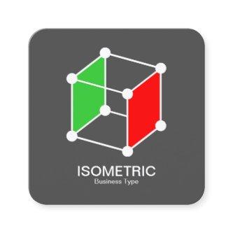 Isometric Cube -  White, Green and Red on Gray Square