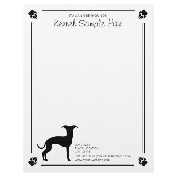 Italian Greyhound Silhouette With Paws And Text Letterhead