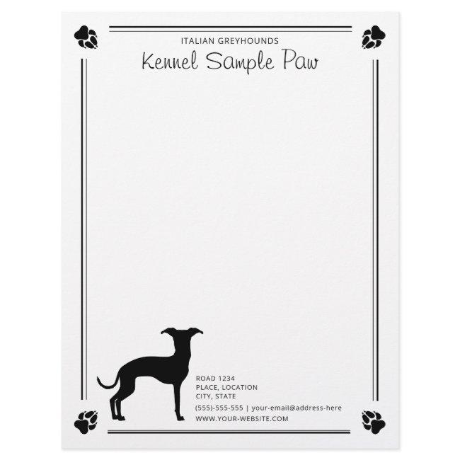 Italian Greyhound Silhouette With Paws And Text Letterhead