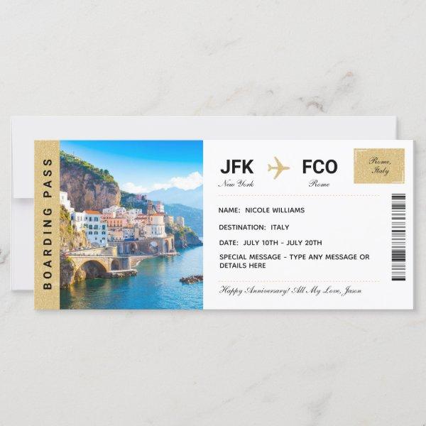 Italy Vacation Travel Gift Ticket Boarding Pass